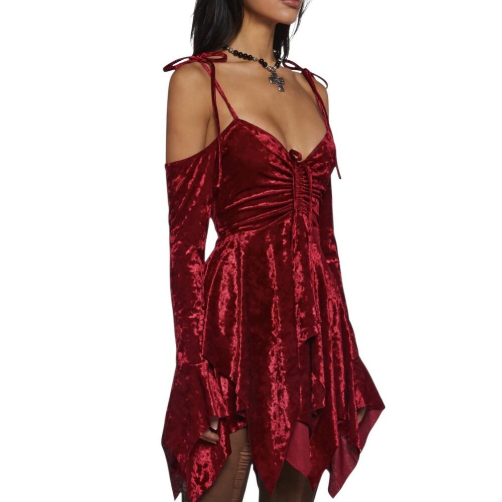 Current Mood Dolls Kill Fairies Velvet Dress in Red Size Small New
